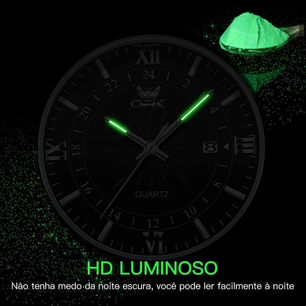 Relógio Masculino OPK Original – Esportivo em Aço Inoxidável Preto e Prata | À Prova D’Água, Luxo e Desempenho em um Só Acessório