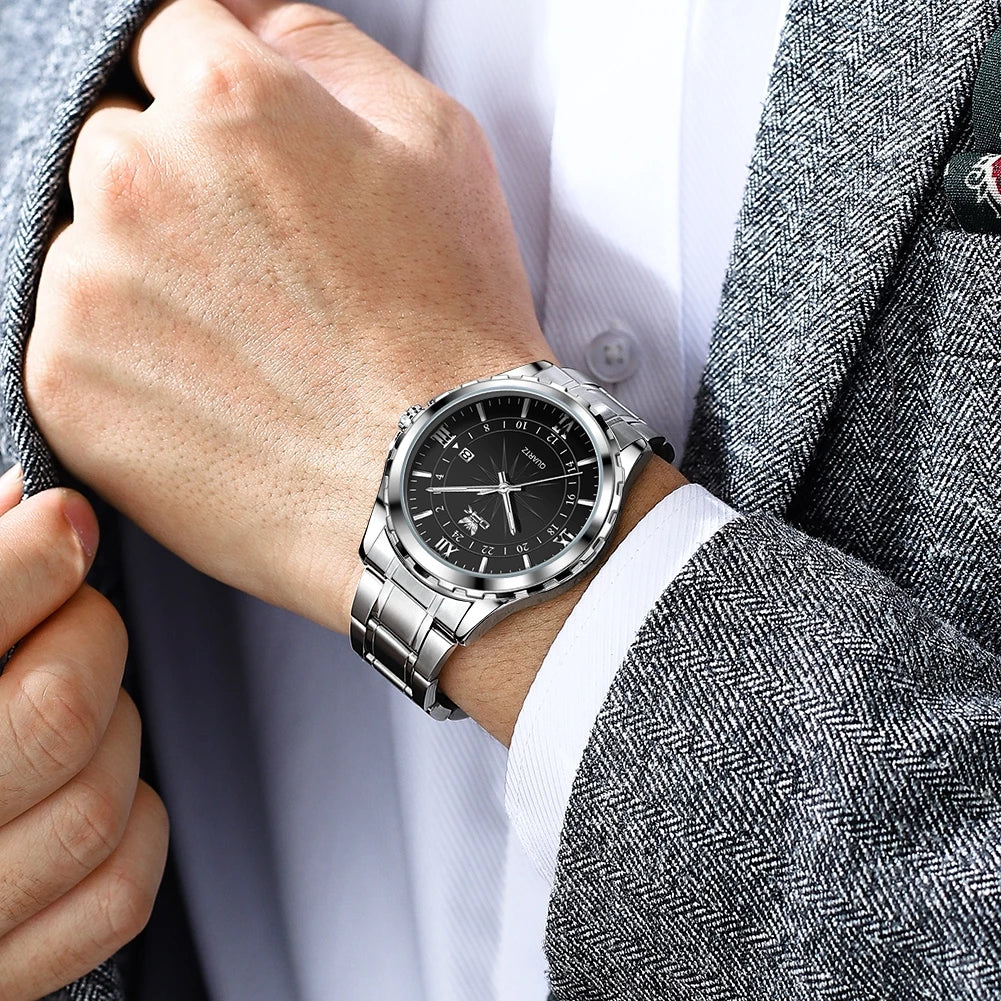 Relógio Masculino OPK Original – Esportivo em Aço Inoxidável Preto e Prata | À Prova D’Água, Luxo e Desempenho em um Só Acessório