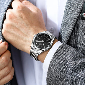 Relógio Masculino OPK Original – Esportivo em Aço Inoxidável Preto e Prata | À Prova D’Água, Luxo e Desempenho em um Só Acessório