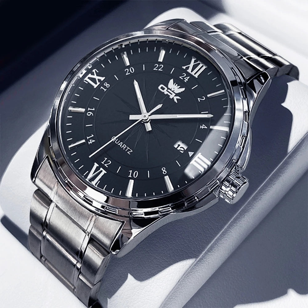 Relógio Masculino OPK Original – Esportivo em Aço Inoxidável Preto e Prata | À Prova D’Água, Luxo e Desempenho em um Só Acessório