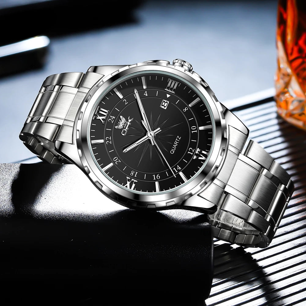 Relógio Masculino OPK Original – Esportivo em Aço Inoxidável Preto e Prata | À Prova D’Água, Luxo e Desempenho em um Só Acessório