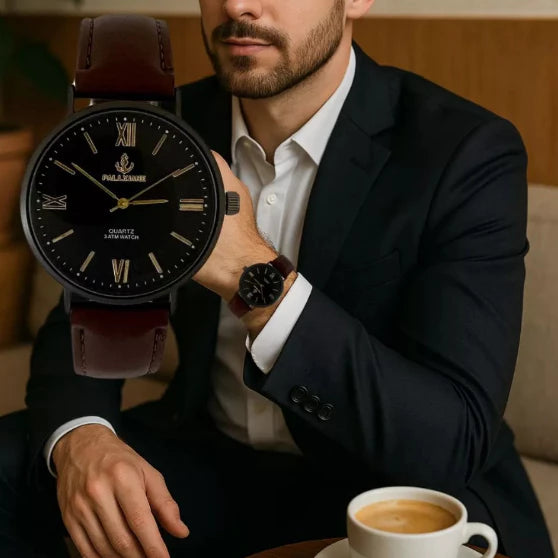 Relógio de Pulso Masculino Luxo – Quartzo Social Executivo com Pulseira de Couro | Unissex e À Prova D’Água