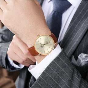 Relógio de Pulso Masculino Luxo – Quartzo Social Executivo com Pulseira de Couro | Unissex e À Prova D’Água