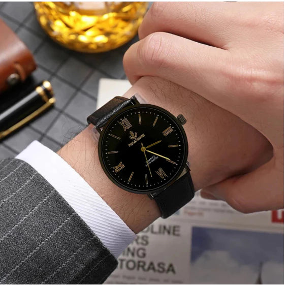 Relógio de Pulso Masculino Luxo – Quartzo Social Executivo com Pulseira de Couro | Unissex e À Prova D’Água