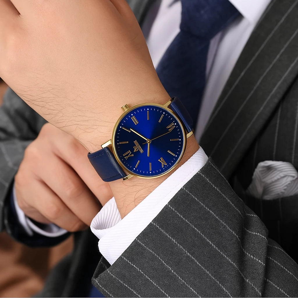 Relógio de Pulso Masculino Luxo – Quartzo Social Executivo com Pulseira de Couro | Unissex e À Prova D’Água