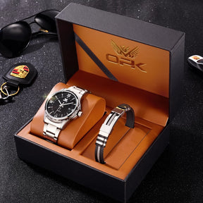 Relógio Masculino OPK Original – Esportivo em Aço Inoxidável Preto e Prata | À Prova D’Água, Luxo e Desempenho em um Só Acessório