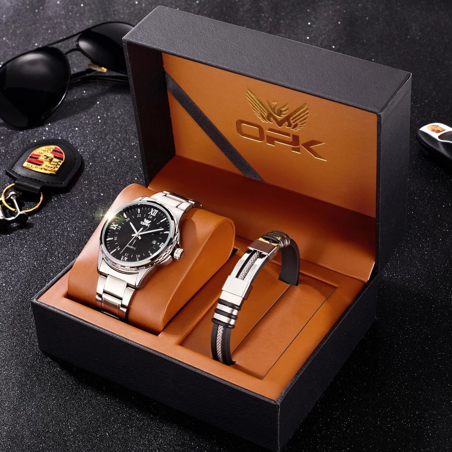 Relógio Masculino OPK Original – Esportivo em Aço Inoxidável Preto e Prata | À Prova D’Água, Luxo e Desempenho em um Só Acessório