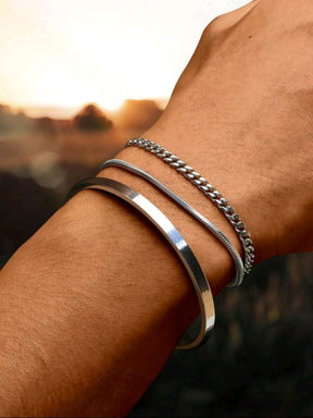 3 peças Conjunto de Pulseira Ajustável Minimalista de Aço Inoxidável para Homens