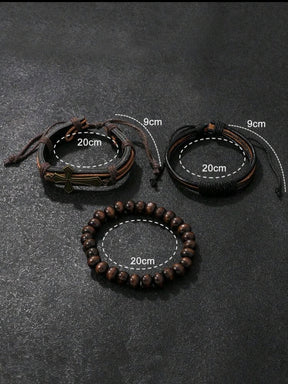 4 peças Relógio Quartz Casual Cruzado Marrom