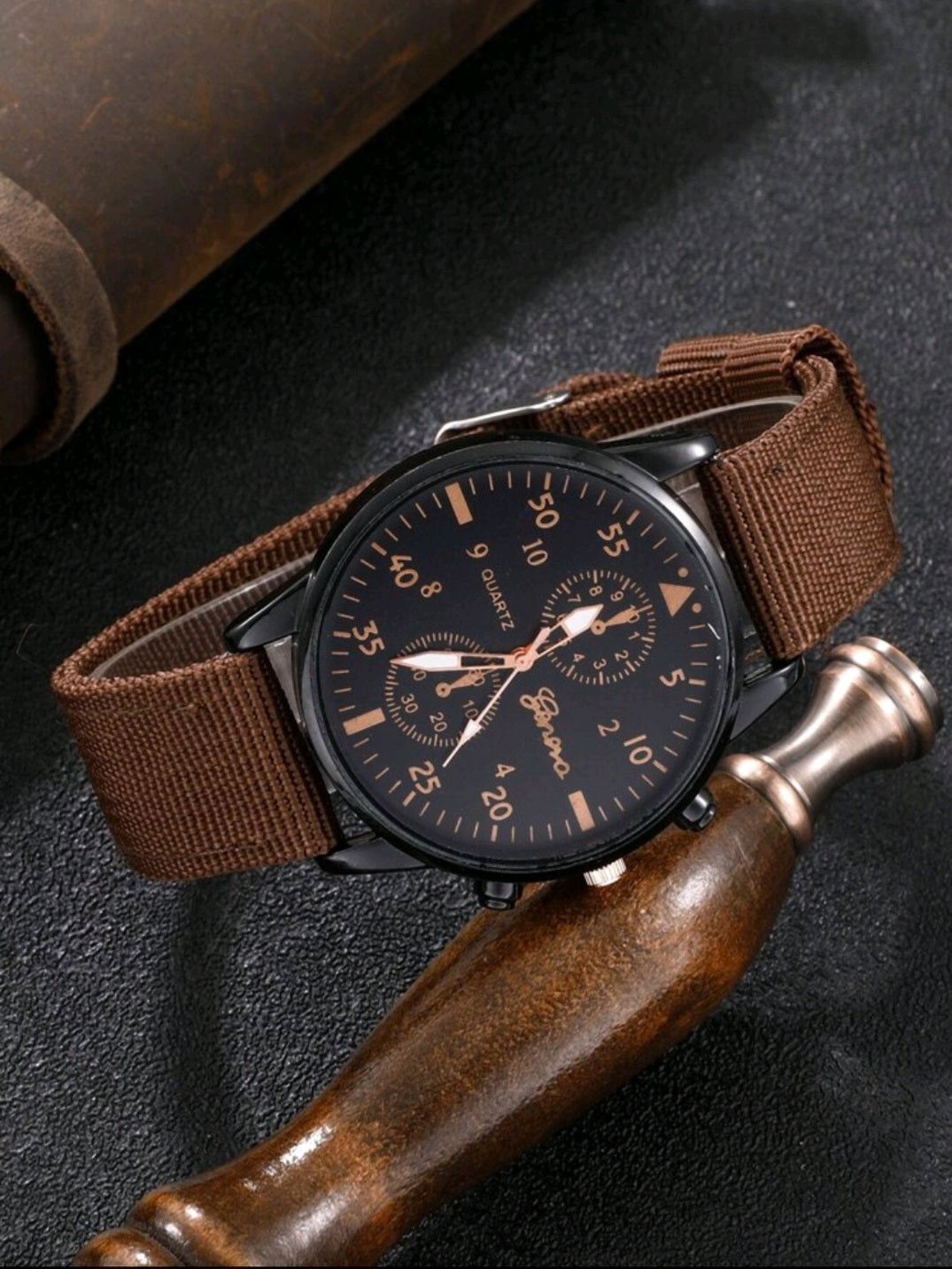 4 peças Relógio Quartz Casual Cruzado Marrom