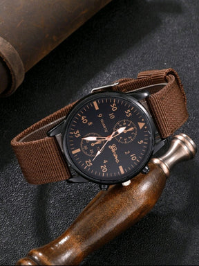 4 peças Relógio Quartz Casual Cruzado Marrom