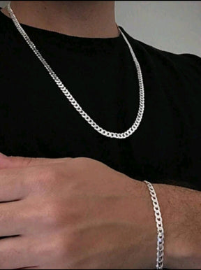 2 peças Joias Conjunto de Corrente Grumet Colar e Pulseira Masculina Banhadas a Prata Aço Inox 316L 2.0 mm kit