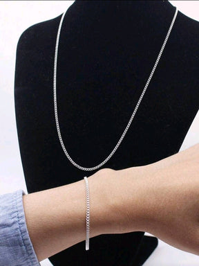 2 peças Joias Conjunto de Corrente Grumet Colar e Pulseira Masculina Banhadas a Prata Aço Inox 316L 2.0 mm kit