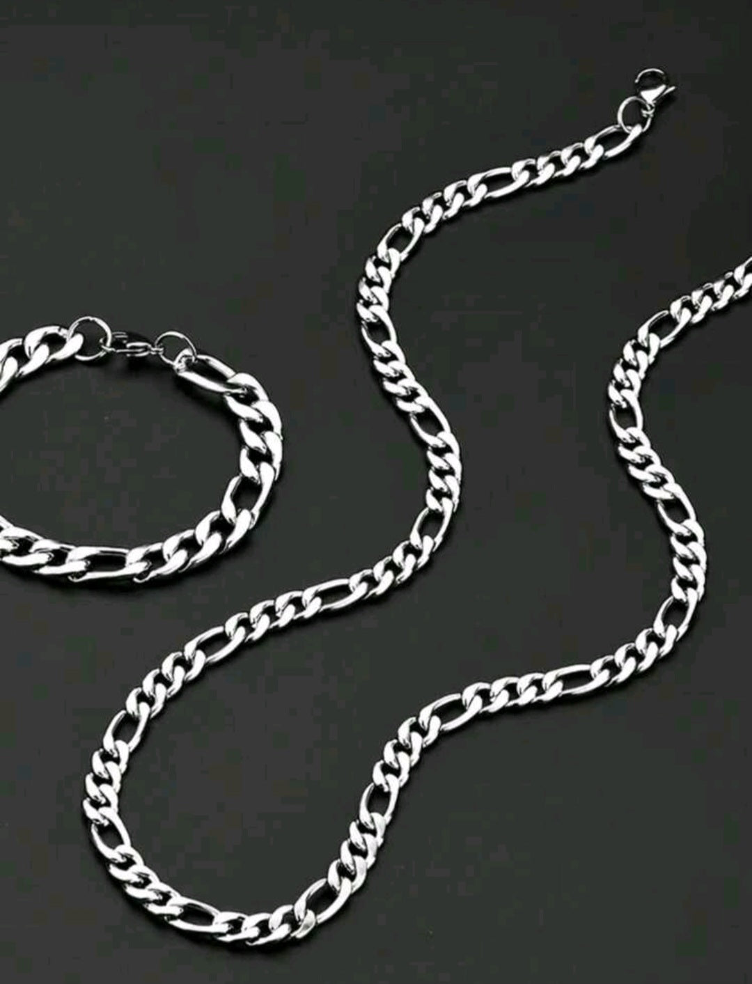 Conjunto de Corrente + Pulseira Masculina de aco PRATEADO 6ocm 3MM/4MM/5mm 3x1 grumer