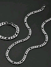 Conjunto de Corrente + Pulseira Masculina de aco PRATEADO 6ocm 3MM/4MM/5mm 3x1 grumer