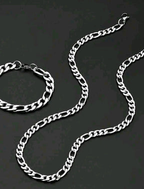 Conjunto de Corrente + Pulseira Masculina de aco PRATEADO 6ocm 3MM/4MM/5mm 3x1 grumer