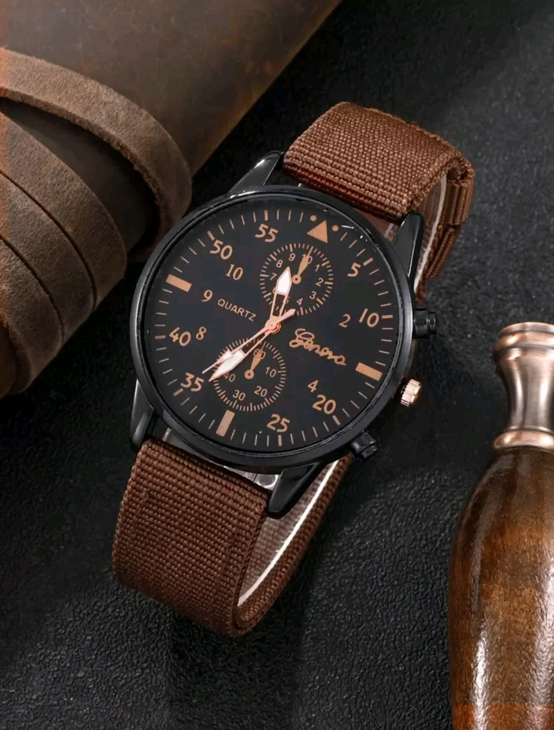 4 peças Relógio Quartz Casual Cruzado Marrom